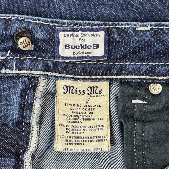 Miss Me Jeans Womens 29 Blue Boot Low Rise Stretch Dark Wash Denim Rhinestones - Picture 7 of 13